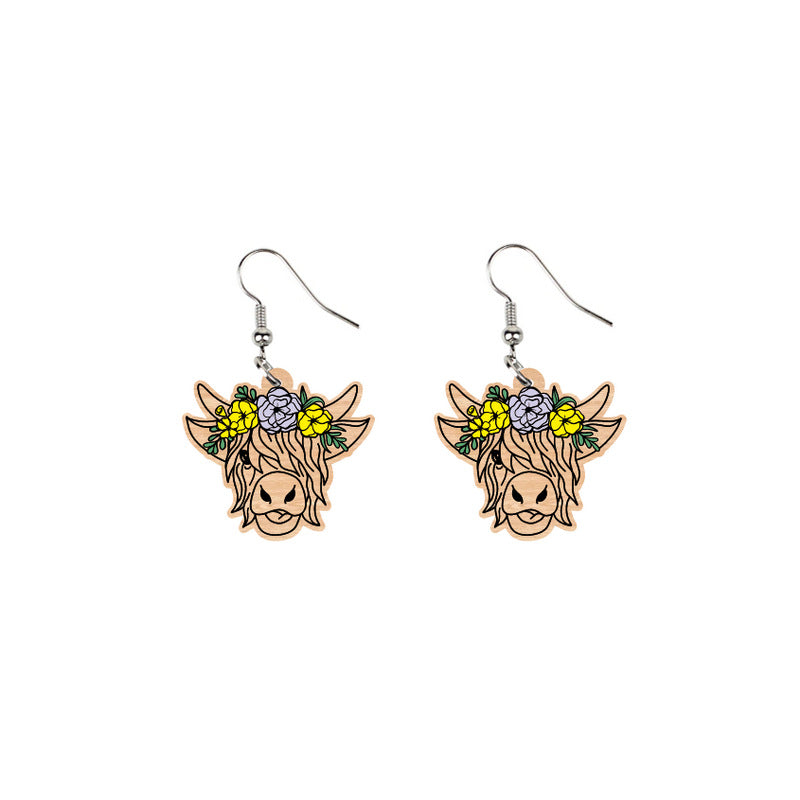 Wholesale Bow Yak Highland Wooden Earrings